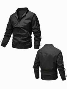 Chillumni 男士宽松拉链户外防风飞行员夹克 - 黑色 - 查看 3