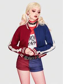 Harley Quinn | ROMWE Giacca bomber color block finitura a righe spalle cadenti - Multicolore - Visualizzare 2