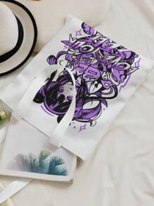 Sapstudio Anime Medium Shopper Bag Slogan Cartoon Figure Graphic For Shopping - Black and White - View 4