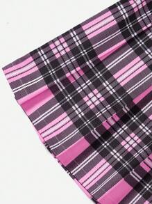 SHEIN EZwear 格紋印花百褶半身裙 - 粉色 - 查看 5