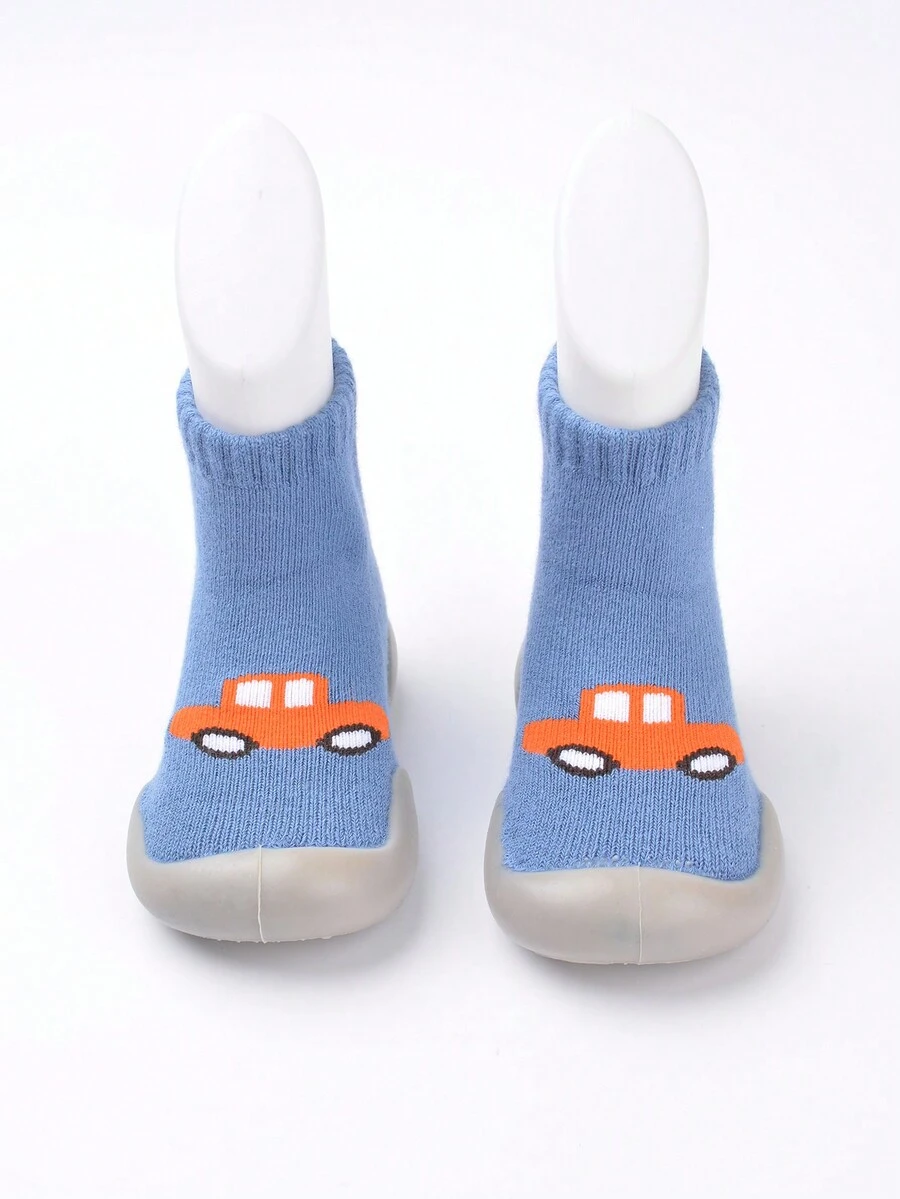Pantuflas casuales para el hogar de suela blanda, cómodas y sencillas con patrón de coche de dibujos animados azul para niños (patrón aleatorio) - Azul - Ver 1