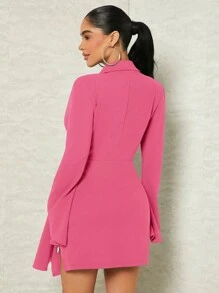 SHEIN SXY Lapel Neck Ruched Wrap Hem Dress - Pink - View 2