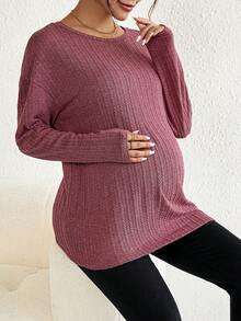 SHEIN Thai sản Thả vai Áo phông trơn - Màu Đỏ Sâu - Xem 6