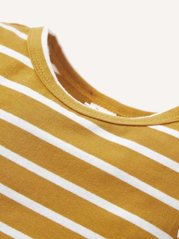 Snug Fit Baby Boy Pajamas Set With Striped Color Block Top And Pants, 4pcs