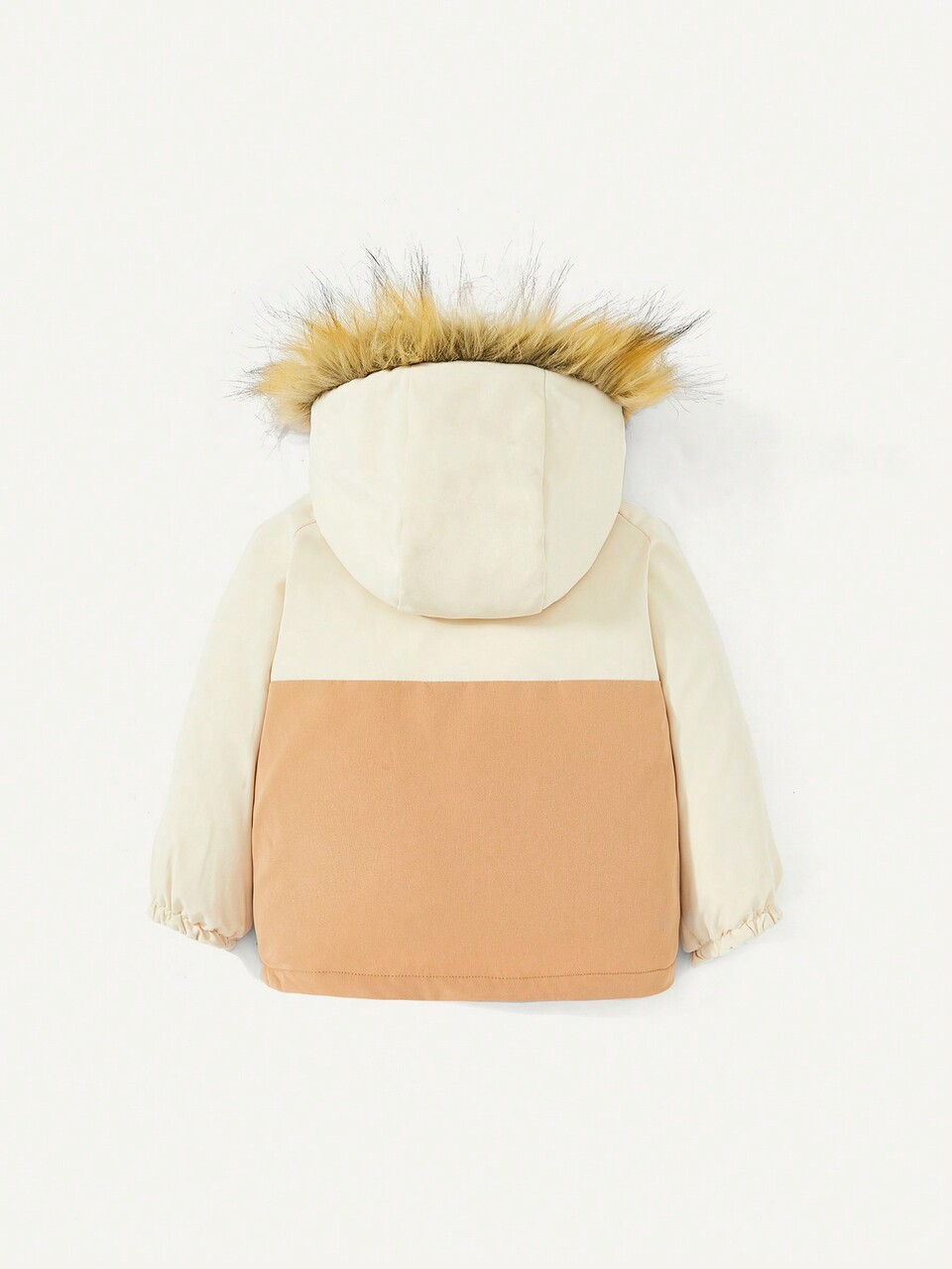 Baby Girl Two Tone Fuzzy Trim Hooded Coat