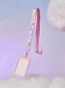 SHEIN X Care Bears 1pc Pink Star & Bear Print Card Holder With Lanyard, Gifts - Pink - View 3