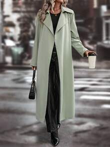 SHEIN LUNE Lapel Neck Slant Pocket Belted Trench Coat - Mint Green - View 4