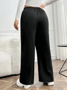 CovetEZ 大碼腰部交疊衛褲 - 黑色 - 查看 2