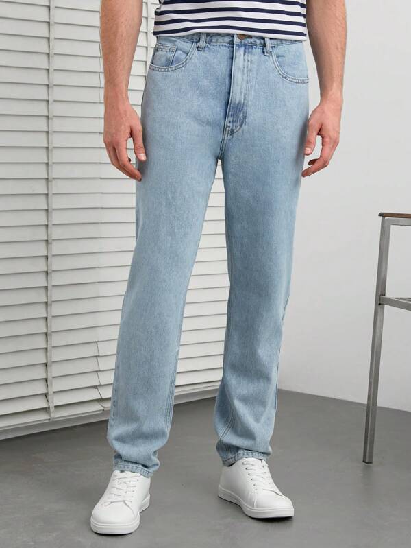 SHEIN Cottnline Men Slant Pocket Straight Leg Jeans