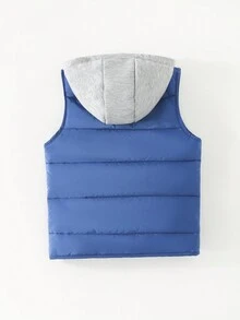 男童单件拉链连帽背心加厚外套 - 藍色 - 查看 2