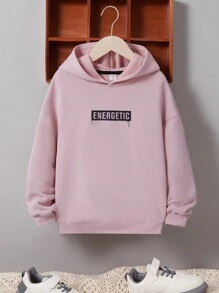 SHEIN 青少年男孩字母图案落肩卫衣 - 藕粉色 - 查看 1