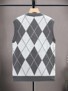 Aesthetic Post--Men Argyle Pattern Sweater Vest - Light Grey - View 2