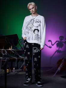 ROMWE MEN Corpse Bride | ROMWE Guys Letter Figure Graphic Drop Shoulder Sweatshirt - White - View 5