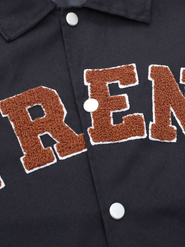 Men Loose Letter Patched Drop Shoulder Jacket Without Hoodie