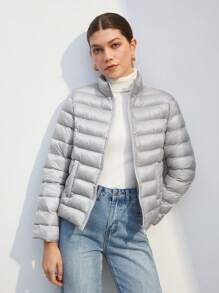 BizChic 冬季拉链夹棉大衣 - 淺灰色 - 查看 5