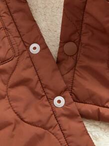Baby Boy Slogan Patched Detail Button Front Thermal Lined Padded Coat - Chocolate Brown - View 6