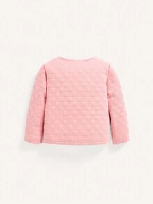 Bebé niña Pantalones con camiseta unicolor con botón delantero - Rosa - Ver 2