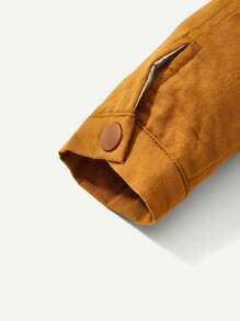 男嬰翻蓋細節加絨內裏連帽夾克 - 棕色 - 查看 6