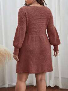 SHEIN Frenchy Plus Lantern Sleeve Sweater Dress Without Belt In Fall/Winter - Redwood - View 2