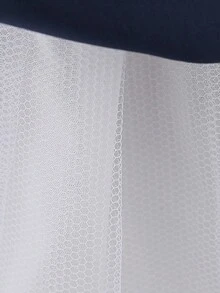 SHEIN Young Girl Contrast Lace Bow Front Puff Sleeve Mesh Overlay Party Dress - Navy Blue - View 3