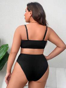 SHEIN Swim Curve Plus Solid Bandeau Bikini Set - Black - View 2