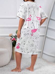 Plus Flamingo Print Pajama Nightdress - White - View 2