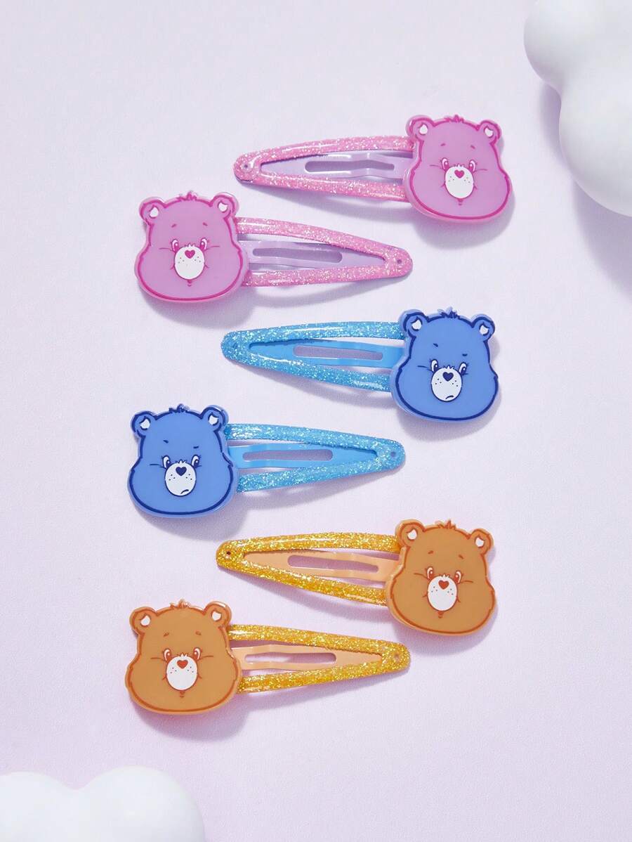 SHEIN X Care Bears 6pcs Cute Watermelon Design Kids Hair Clips, Tidy Up Broken Hair, Girls , Non-Slip, Suitable For Home Or School