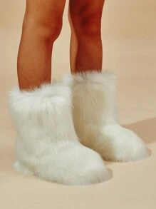 2025Women's Winter Warm Fur Boots With Mid-Calf Length, Anti-Slip, Personalized And Fashionable Slippers Design,Snow Boots - White - View 3