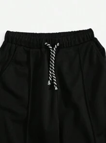 SHEIN Leap Crew Tween Boy Letter Graphic 2pcs Top & 1pc Shorts & 1pc Sweatpants - Burgundy - View 4