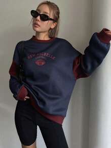 DAZY 字母圖案撞色拼接落肩運動衫 - 藏蓝色 - 查看 2