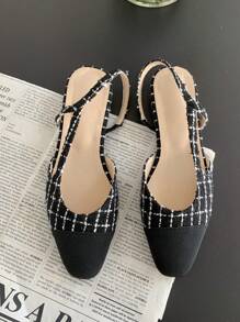 女士平底單鞋,時尚後跟帶設計,舒適的一步式平底鞋,帶有扣環的簡約鞋款 - 黑與白 - 查看 2