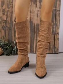 Retro Qua đầu gối Giày Boot cao Đối với phụ nữ , Phong cách Pháp Mùa thu Thời trang , Gót nhọn , Hiệp sỹ Giày ống - màu nâu - Xem 4