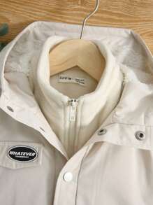 SHEIN Young Boy Letter Patched Flap Pocket Thermal Lined Hooded Coat