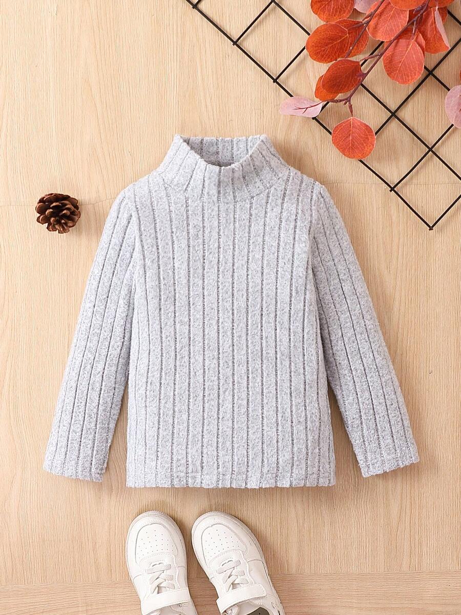 SHEIN Young Boy Mock Neck Ribbed Knit Tee - Grey - View 1