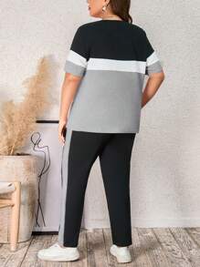 SHEIN LUNE 夏季拼色 T 恤和抽绳腰裤 - 淺灰色 - 查看 2