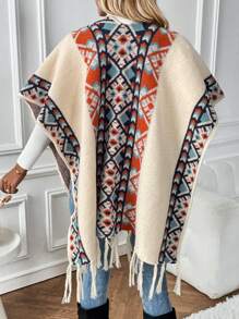 SHEIN LUNE Mẫu Geo Fringe Hem Áo Cardigan - Màu be - Xem 2
