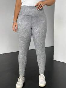 SHEIN EZwear Hơn Dệt kim Marled Xà cạp - Màu Xám nhạt - Xem 5