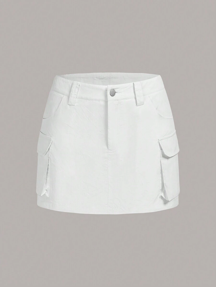 SHEIN EZwear 側翻蓋口袋工裝裙