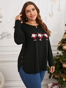 SHEIN LUNE Plus Christmas Print Tee - Black - View 6