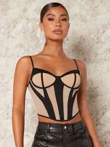 SHEIN BAE Top de tirantes bustier unido en contraste - Negro - Ver 1