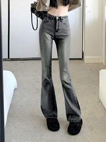 黑色休闲春季靴型牛仔裤 - 黑色 - 查看 1