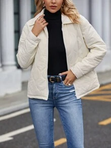 SHEIN LUNE Áo khoác chần bông có túi nghiêng - Màu be - Xem 3