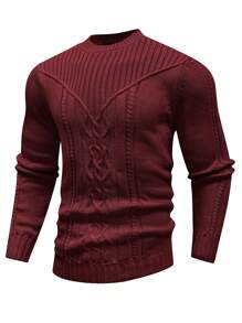 Manfinity Homme Men Solid Cable Knit Sweater - Burgundy - View 1