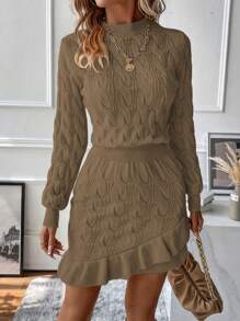 SHEIN LUNE Solid Ruffle Hem Sweater Dress