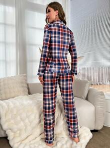 格子印花撞色滚边睡衣套装 / 睡衣套装 - 彩色 - 查看 2