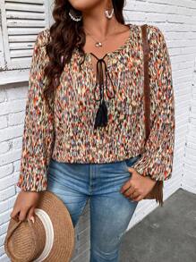 Breezaya Áo sơ mi Plus Size mép Tất cả trên in Boho - Nhiều màu - Xem 4