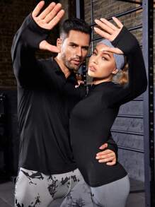 Manfinity Sport Corelite 1pc Solid Thumbholes Sports Jacket - Black - View 1