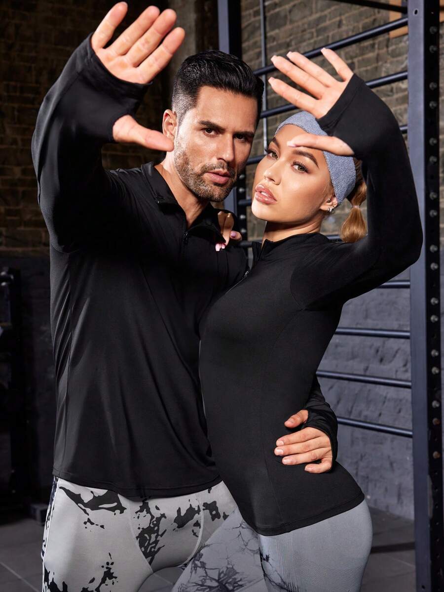 Manfinity Sport Corelite 1pc Solid Thumbholes Sports Jacket - Black - View 1