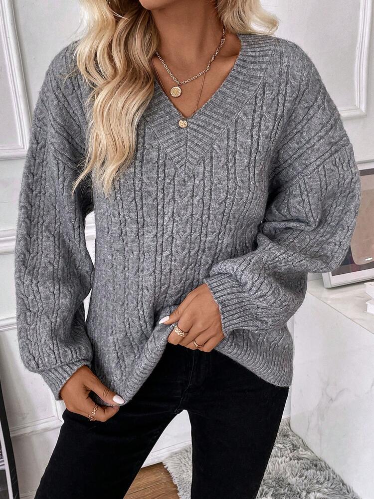 Cable Knit Drop Shoulder Knit Pullover Fall Winter Sweater