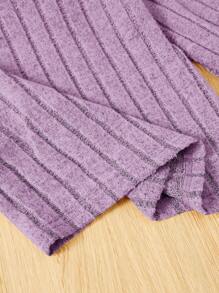 SHEIN Tween Girl Solid Color Casual Long Sleeve Tee With Turtleneck And Lantern Sleeves - Mauve Purple - View 5